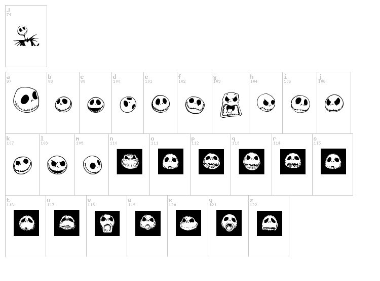 Jack Skellingtonbats font map